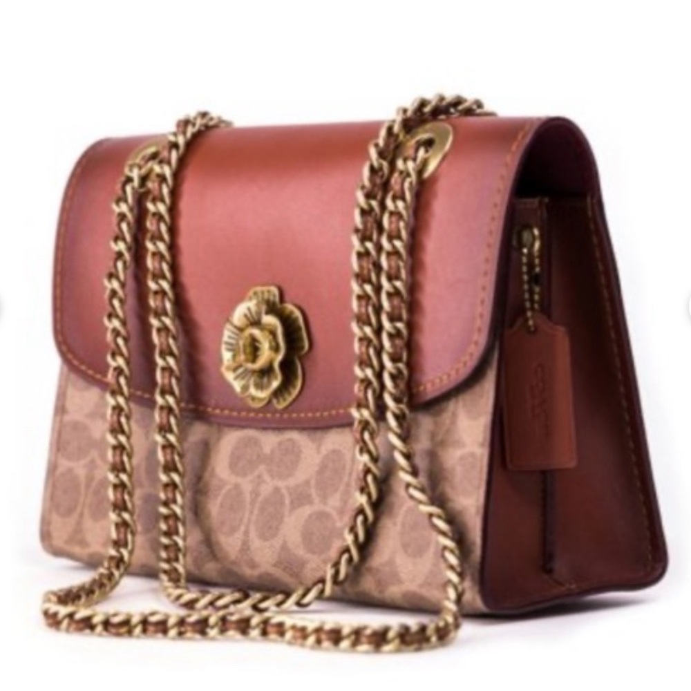 Coach Signature Parker 18 Leather Shoulder Bag Used